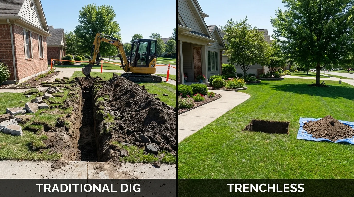Trenchless sewer repair with minimal yard damage versus traditional excavation in Wellborn, FL